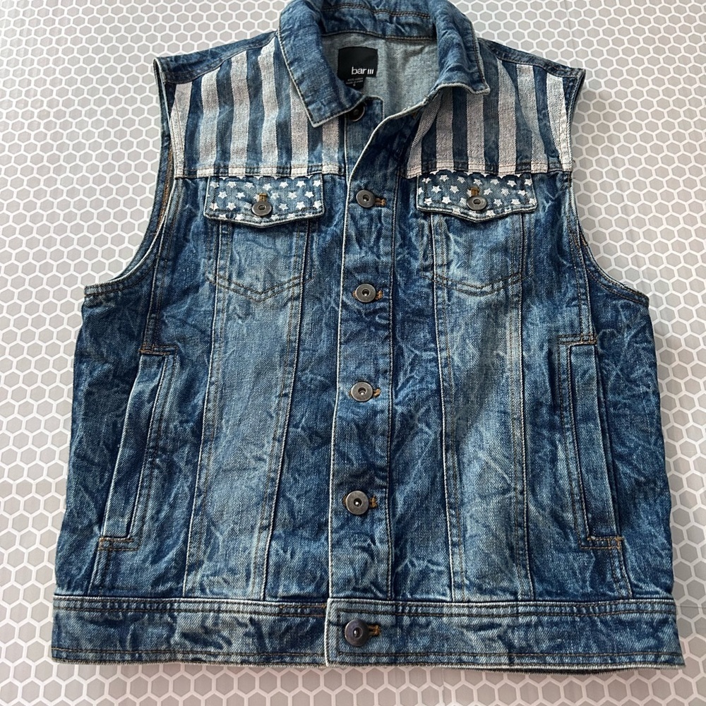 Bar III Light Blue Denim Jacket with Stars & Stripes. Size S